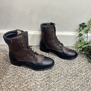 Vintage Dan Post Kiltie Prairie Lace Up Boots Black Brown Leather New